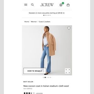 J Crew Cocoon Coat in Italian Stadium-cloth Wool